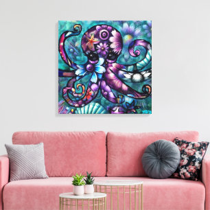 Whimsischer Octopus Floral Aquamarine Lila blaue K Leinwanddruck