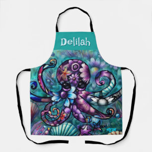 Whimsischer Octopus Floral Aquamarine Lila blaue K Schürze