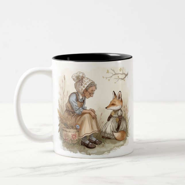 Whimsischer Oma & Fox-Kaffee-Tasse - Cosy Kind_One Zweifarbige Tasse (Links)
