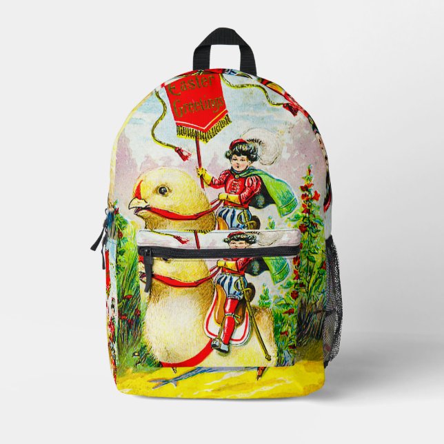 Whimsischer Ostergruss: Rider auf Riesenkick Bedruckter Rucksack (Vorderseite)