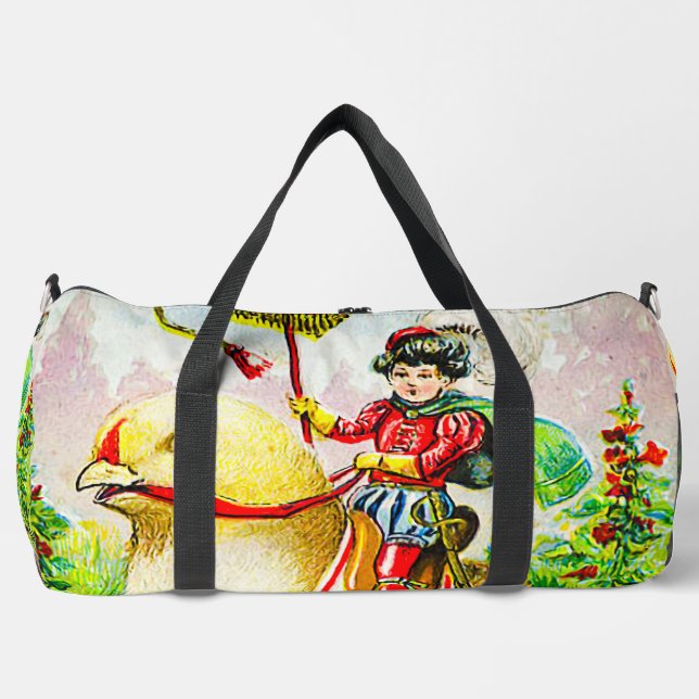 Whimsischer Ostergruss: Rider auf Riesenkick Duffle Bag (Vorderseite)