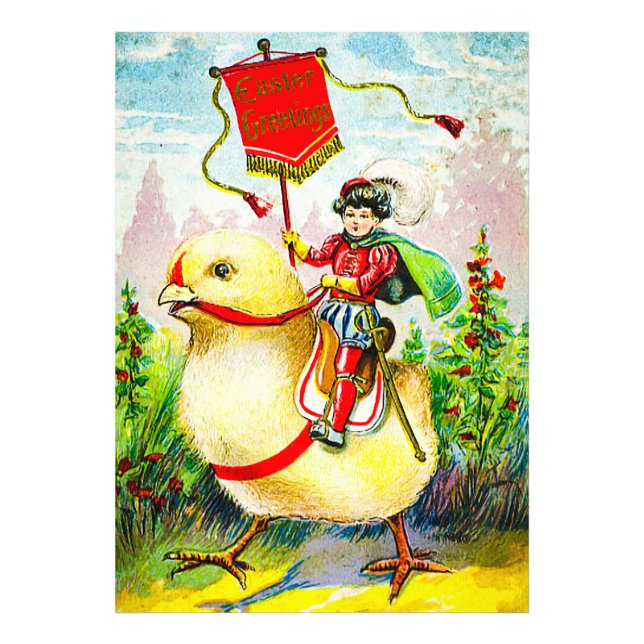 Whimsischer Ostergruss: Rider auf Riesenkick Fotodruck (Vorne)
