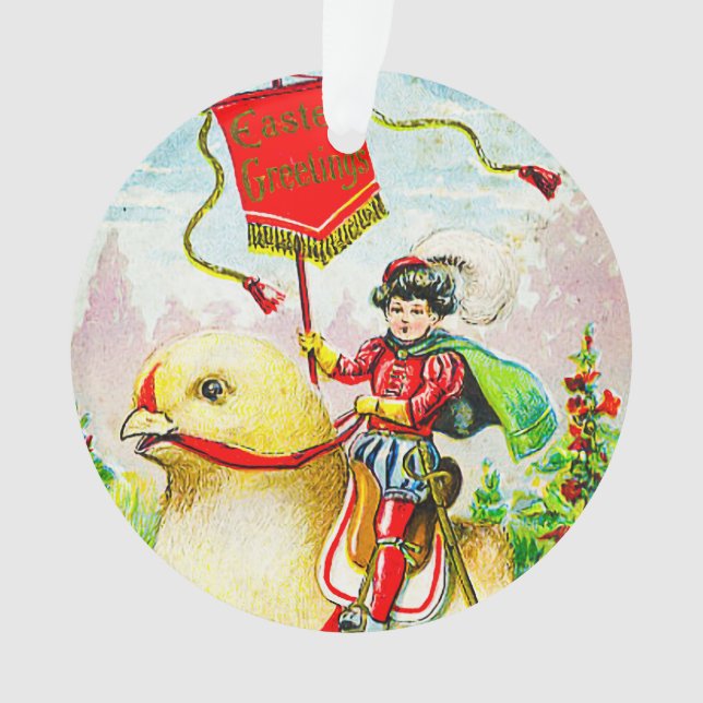 Whimsischer Ostergruss: Rider auf Riesenkick Ornament (Vorderseite)