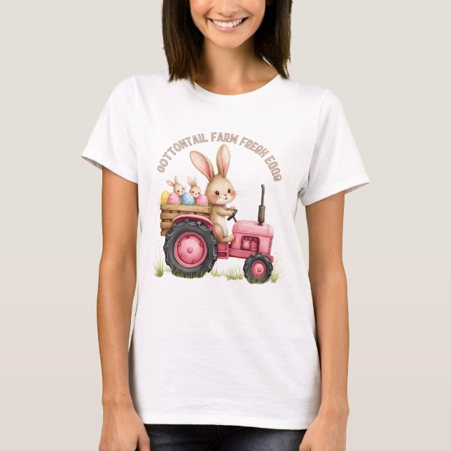 Whimsischer Osterhof Vintager Traktor T-Shirt (Vorderseite)