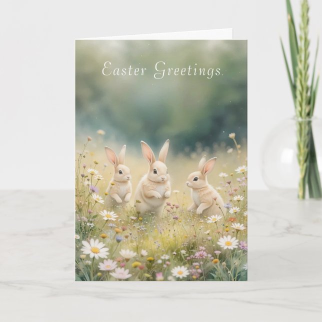 Whimsischer Osterwiese Springtime Bunny Feiertagskarte (Vorderseite)