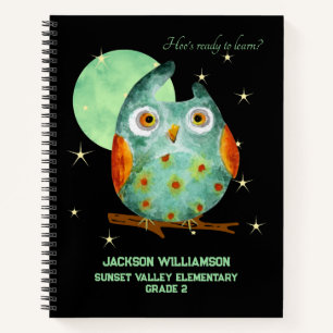 Whimsischer Owl Wasserfarbe Stil Schule Jahr Notizbuch