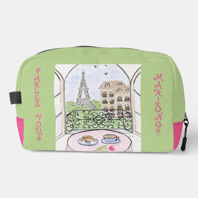 Whimsischer Paris Eiffelturm MAHJONG Zip Tile Beut Waschbeutel (Vorderseite)