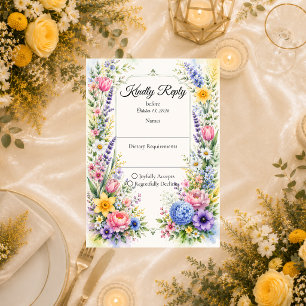 Whimsischer Pastellgarten FloralHochzeit RSVP Karte