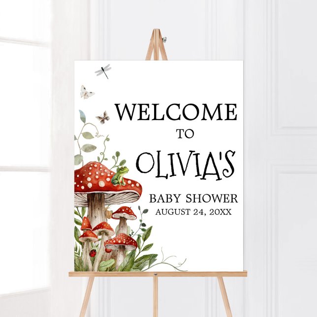Whimsischer Pilzfall Willkommen Poster (Whimsical Mushroom Baby Shower Welcome Sign)