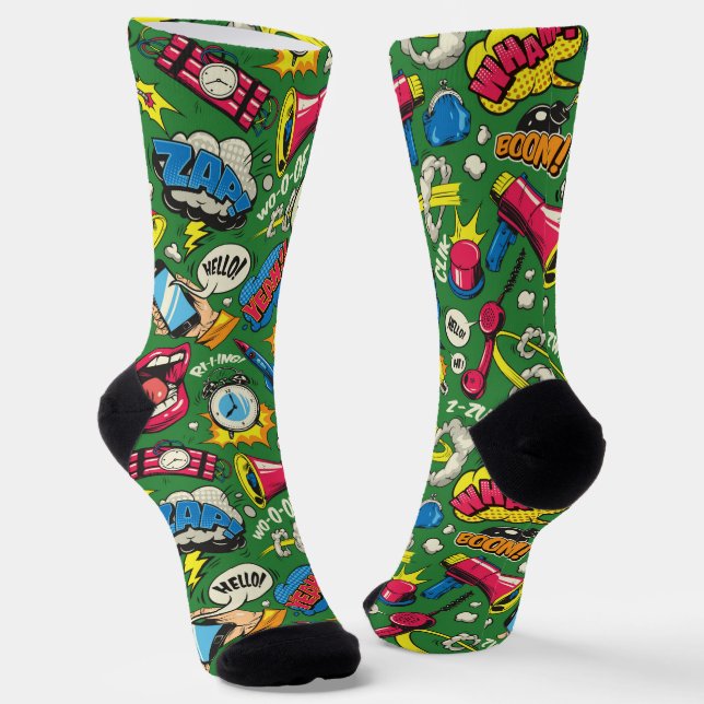 Whimsischer Pop Art - Personalisiertes Retro-Comic Socken (Gewinkelt)