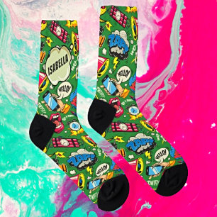 Whimsischer Pop Art - Personalisiertes Retro-Comic Socken