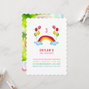 Whimsischer Regenbogen und Balloons Mädchen Geburt Einladung