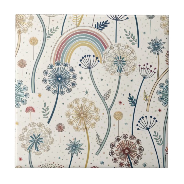 Whimsischer Regenbogen und botanische Lüsterne (2) Fliese (Vorderseite)