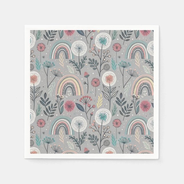 Whimsischer Regenbogen und Botanischer Regenbogen Serviette (Vorderseite)