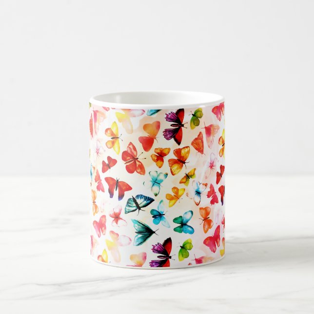 Whimsischer Regenbogenwald Butterfly Wasserfarbe Kaffeetasse (Mittel)