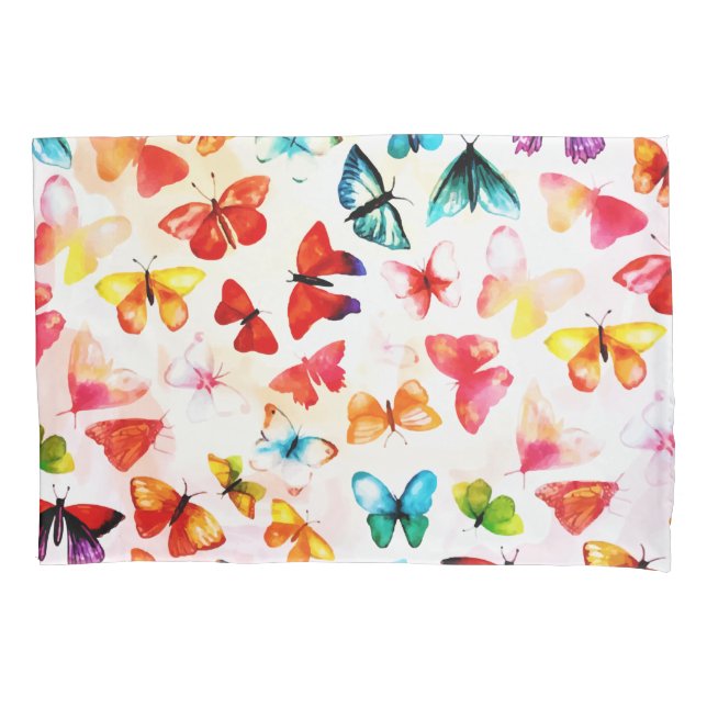 Whimsischer Regenbogenwald Butterfly Wasserfarbe Kissenbezug (Vorderseite)