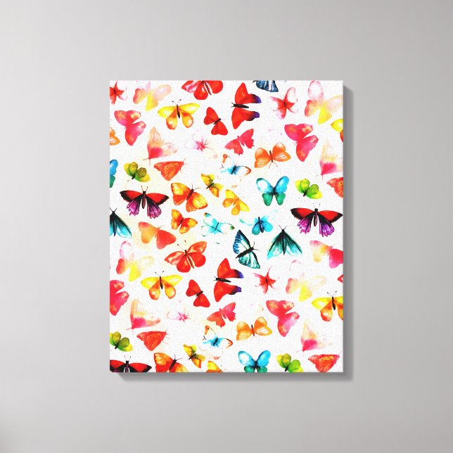 Whimsischer Regenbogenwald Butterfly Wasserfarbe Leinwanddruck (Vorderseite)