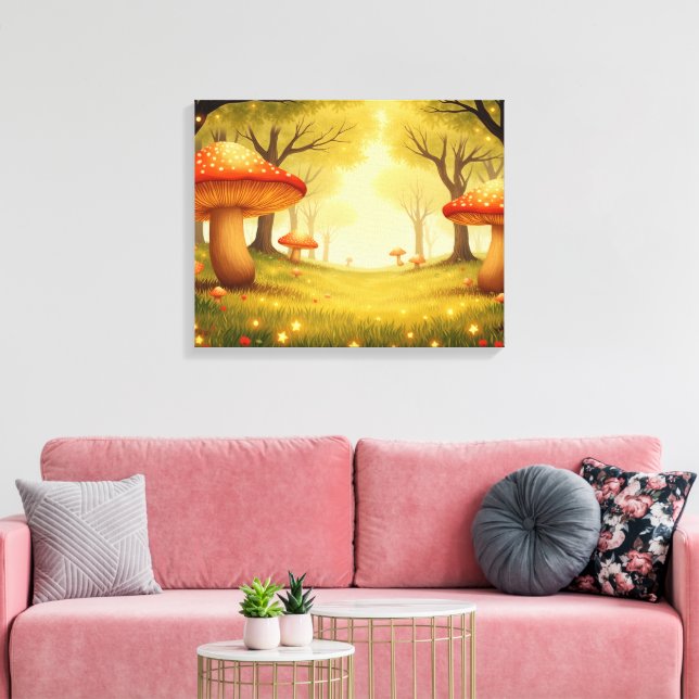 Whimsischer Rote Pilzwald Kunst Leinwanddruck (Insitu (Wohnzimmer))
