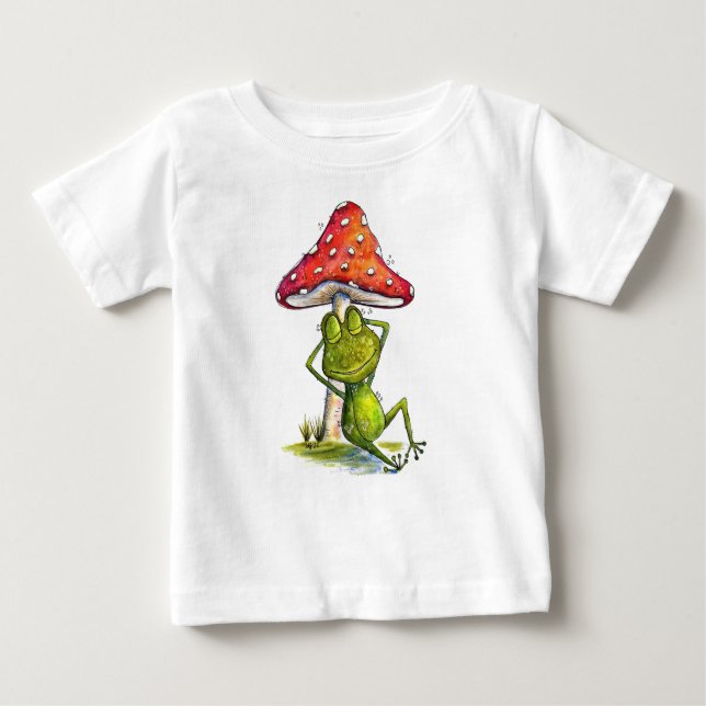 Whimsischer Schlaffrosch unter einem Pilz Baby T-shirt (Vorderseite)