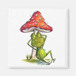 Whimsischer Schlaffrosch unter einem Pilz Magnet