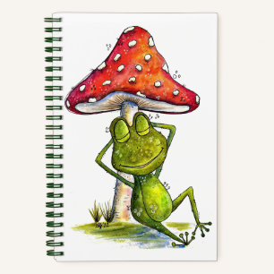 Whimsischer Schlaffrosch unter einem Pilz Notizbuch