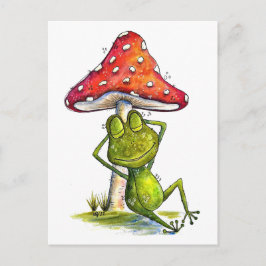 Whimsischer Schlaffrosch unter einem Pilz Postkarte