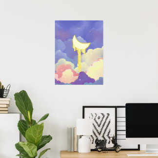 Whimsischer schmelzender Halbmond Pastell Traumhim Poster