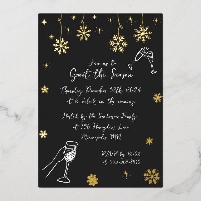 Whimsischer Schneeferien Weihnachten Party Folieneinladung (Vorderseite)