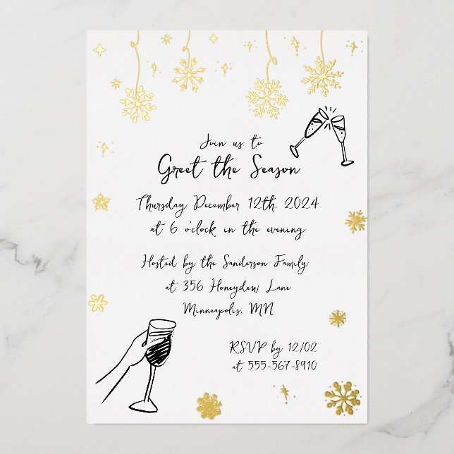 Whimsischer Schneeferien Weihnachten Party Folieneinladung (Vorderseite)