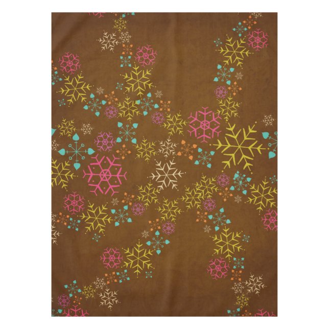 Whimsischer Schneeflocken auf brauner Tablette Tischdecke (Vorderseite)