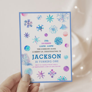 Whimsischer Schneeflocken Winter Kindergeburtstag  Einladung