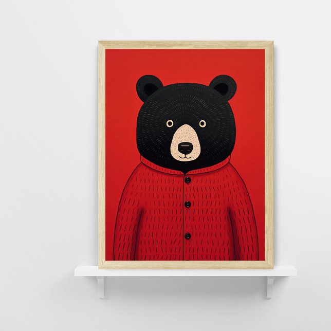Whimsischer Schwarzbär in Red Sweater Poster (Von Creator hochgeladen)