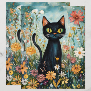 Whimsischer Schwarzer Katze mit Blume Scrapbook Pa