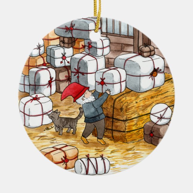 Whimsischer Schwedisch Tomten Wasserfarben Weihnac Keramik Ornament (Vorne)