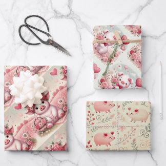 Whimsischer Schweinefleisch-Valentinstag Geschenkpapier Set