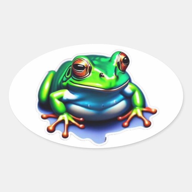 Whimsischer Sprung - Grüner Frosch Ovaler Aufkleber (Vorderseite)