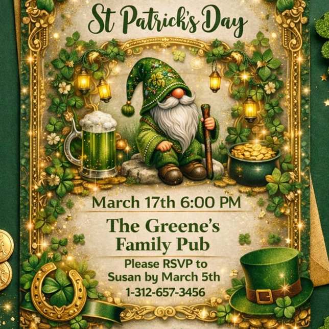 Whimsischer St. Patrick's Day Gnom  Einladung (Von Creator hochgeladen)