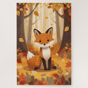Whimsischer süßer Rotfuchs im herbstlichen Wald Fo Puzzle