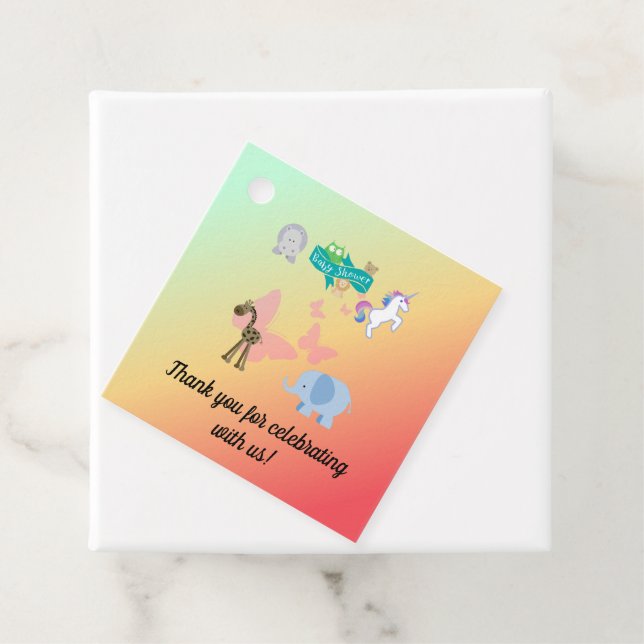 Whimsischer Tierparade Grüngelborange Geschenkanhänger (Beispiel)