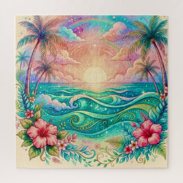 Whimsischer Träumerischer Ozean Paradies Hibiskus  Puzzle (Vertikal)