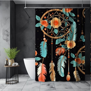 Whimsischer Traumfänger Boho dunkle Blumenmuster S Duschvorhang