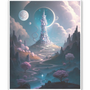 Whimsischer Turm Landschaft Fantasy Art Aufkleber
