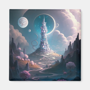 Whimsischer Turm Landschaft Fantasy Art Magnet