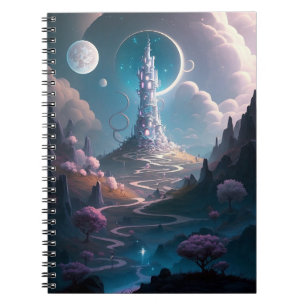 Whimsischer Turm Landschaft Fantasy Art Notizblock