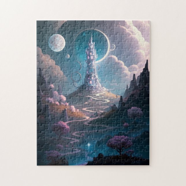 Whimsischer Turm Landschaft Fantasy Art Puzzle (Vertikal)