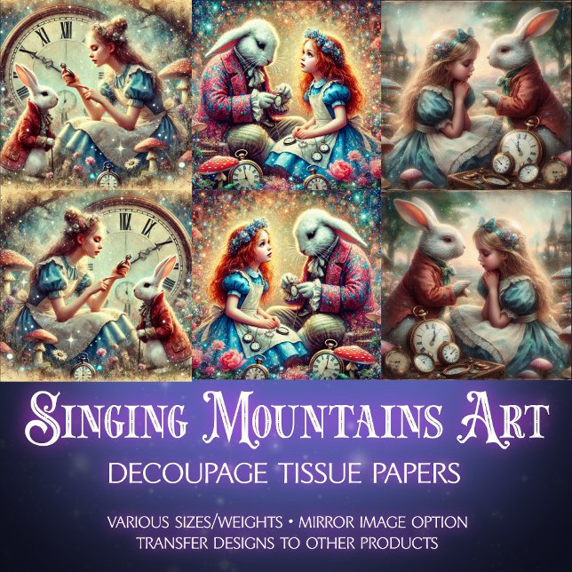 Whimsischer Uhrenwald Alice Wonderland Dekoupage Seidenpapier (Von Creator hochgeladen)