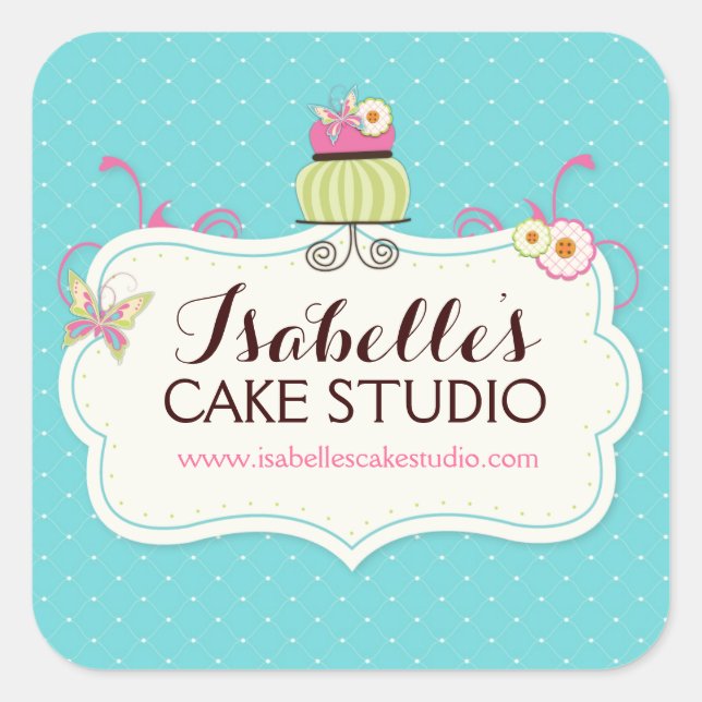 Whimsischer und Fun Cake Labels Quadratischer Aufkleber (Vorderseite)