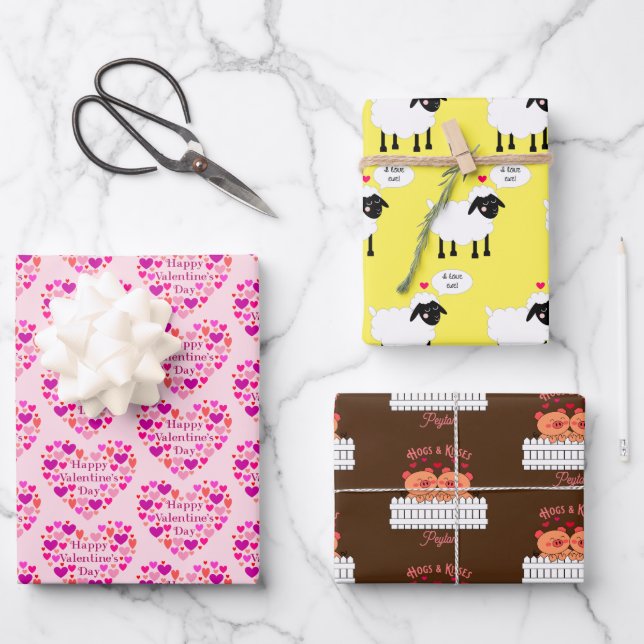 Whimsischer Valentinstag Geschenkpapier Set (Vorderseite)