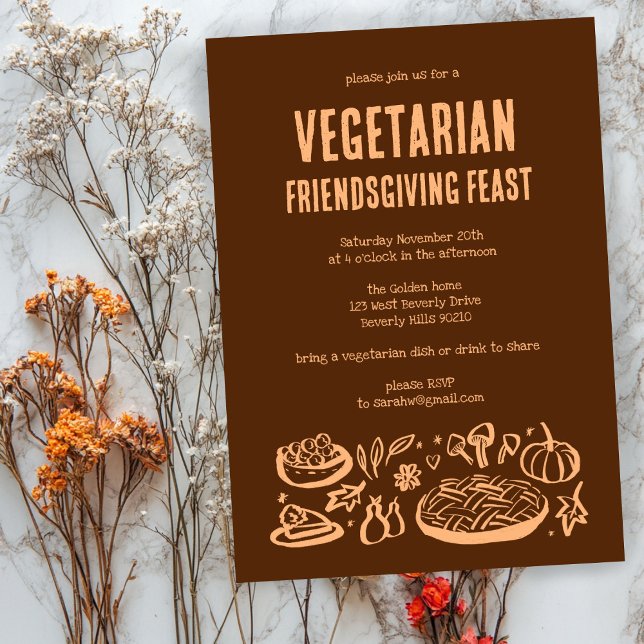 Whimsischer VEGETARISCHER Erntedank Einladung (Whimsical VEGETARIAN VEGAN Thanksgiving Friendsgiving Invitation
)