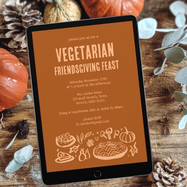 Whimsischer VEGETARISCHER Erntedank Einladung (Whimsical VEGETARIAN Thanksgiving Friendsgiving Invitation Digital Download
)